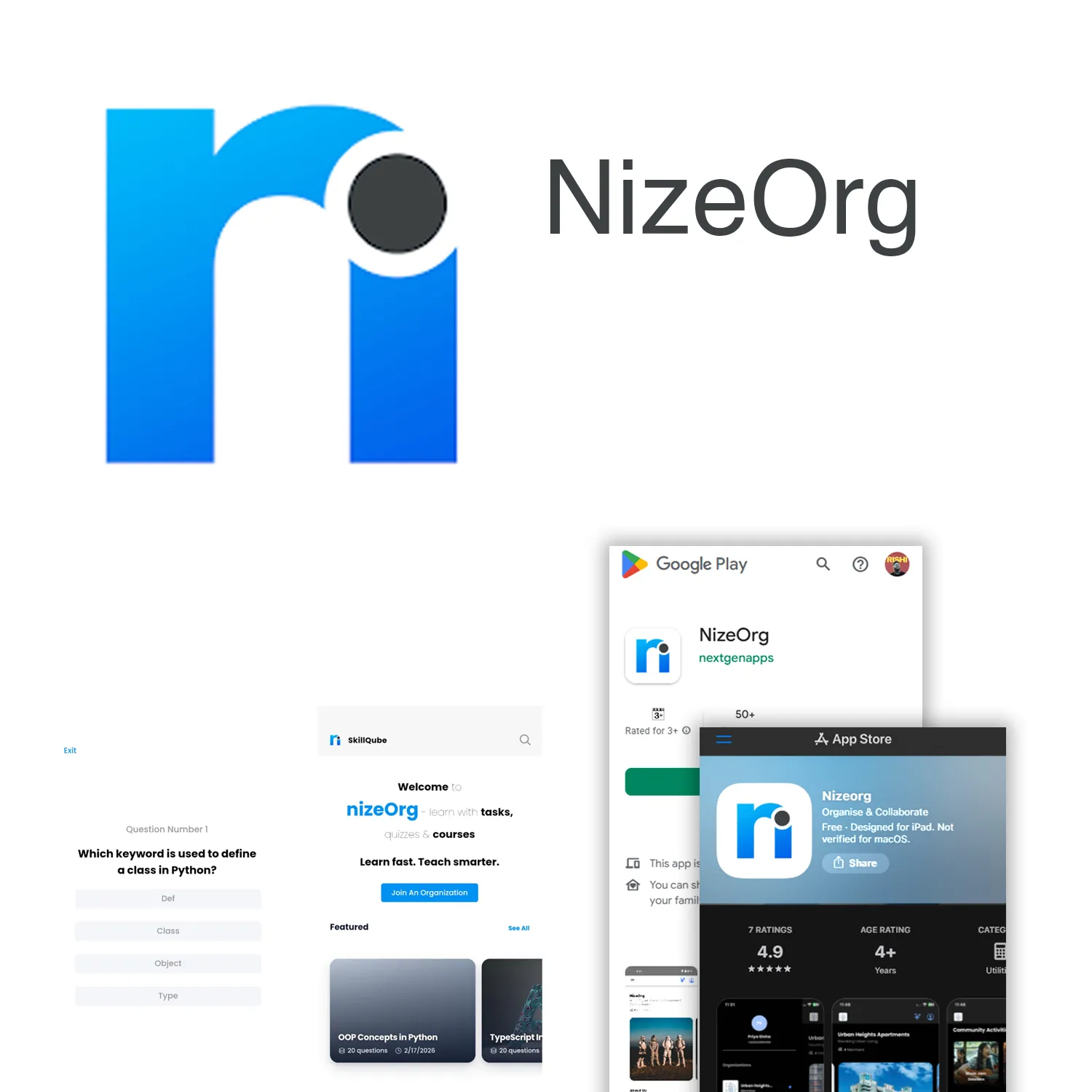 NizeOrg: one app for courses, quizzes, and community